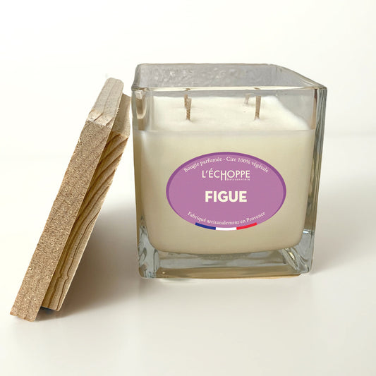 Bougie 4 mèches parfumée "Figue" couvercle bois 400g