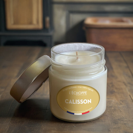 Bougie parfumée "Calisson" pot rond couvercle métal 180g