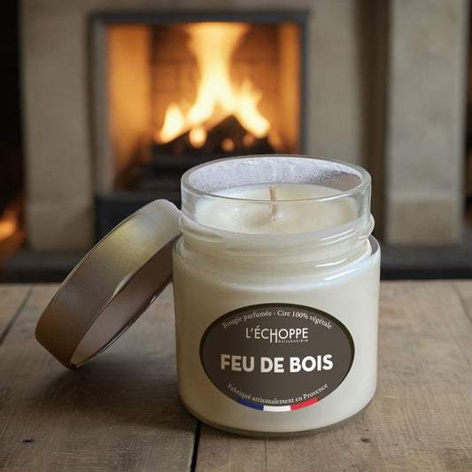 Bougie parfumée "Feu de Bois" pot rond couvercle métal 180g