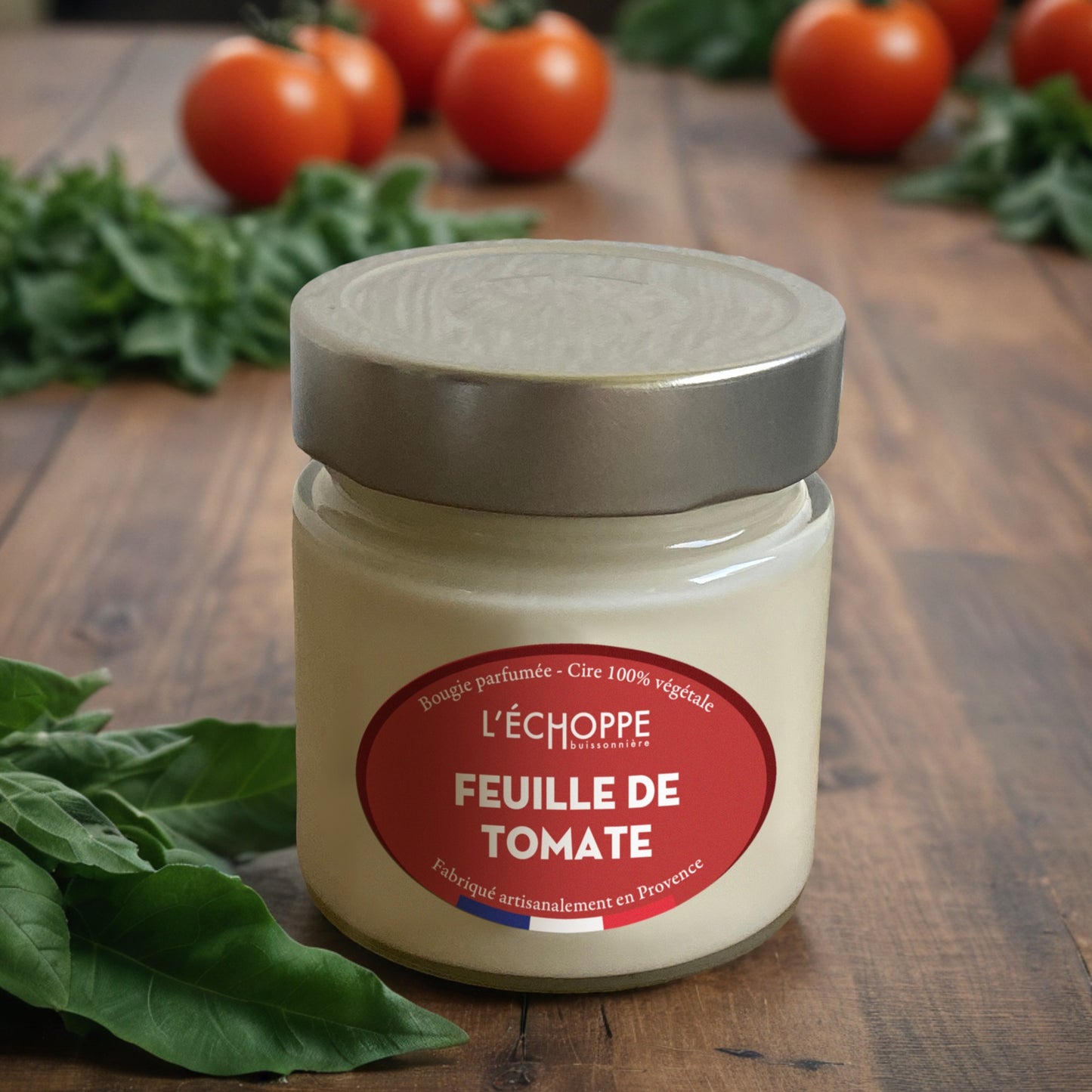 Bougie parfumée "Feuille de Tomate" pot rond couvercle métal 180g