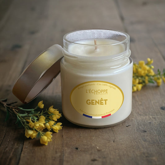 Bougie parfumée "Genêt" pot rond couvercle métal 180g