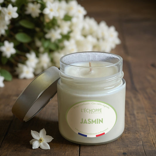 Bougie parfumée "Jasmin" pot rond couvercle métal 180g