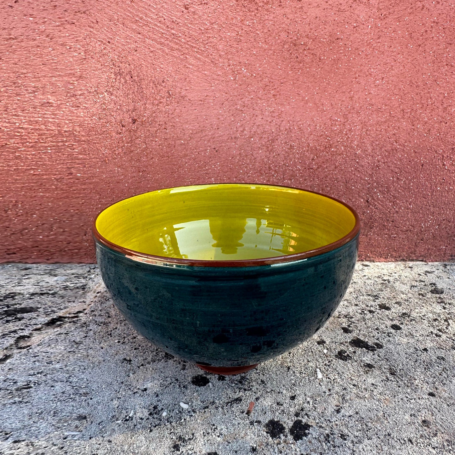 Petit bol céramique bicolore Bleu vert/Jaune colza H7cm