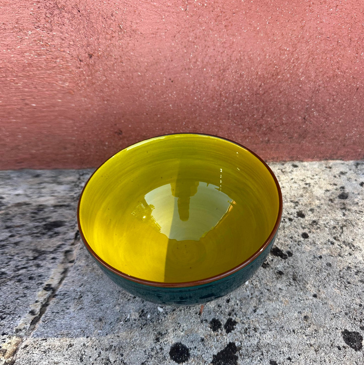 Petit bol céramique bicolore Bleu vert/Jaune colza H7cm