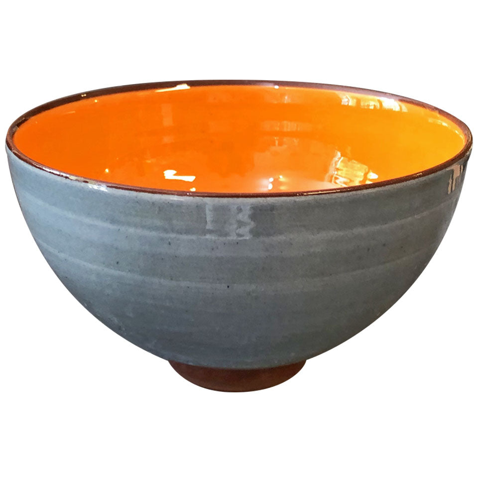 Grand bol céramique bicolore Gris clair/Orange H10,5cm